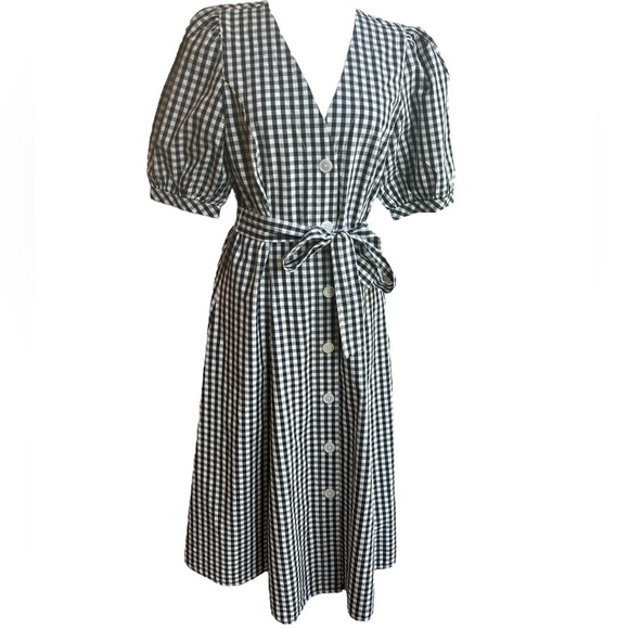 Tommy Hilfiger Gingham Cotton Button Down Short Sleeve Tie Waist Navy/White 8 - Picture 2 of 13